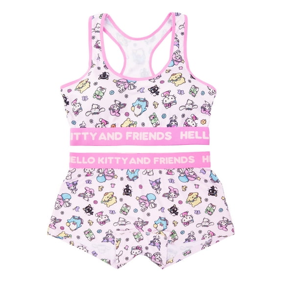 Hello Kitty & Friends Women's and Juniors Racerback Bra & Boyshort Underwear Set, 2-Pack, Sizes S to XL