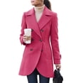 thumbnail image 2 of Mifsaly Womens Double Breasted Pea Coat Notch Lapel Long Sleeve Tailored Winter Jacket Warm Elegant Mid Length Outerwear for Office Work Travel Hot Pink,XL, 2 of 5
