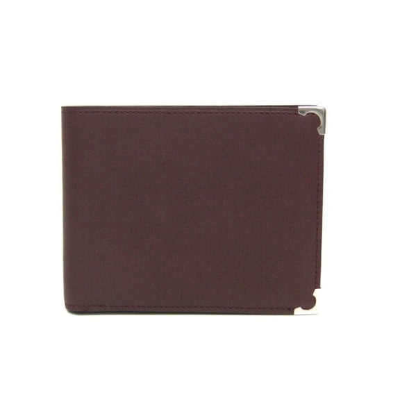 Pre-Owned Cartier Must L3000594 Men,Women Calfskin Wallet (bi-fold) Bordeaux,Silver (Good)