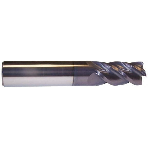 Accupro 3/8" Diam 4 Flute Single End Solid Carbide 1/8" Corner Radius End Mill AlTiN, 2-1/2" OAL, 7/8" LOC, 3/8" Shank, 40 Helix, RH Cut, RH Flute, Centercutting