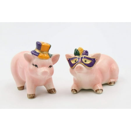 

Fine Ceramic Mardi Gras Costume Pigs Couple Salt & Shakers Set 3-5/8
