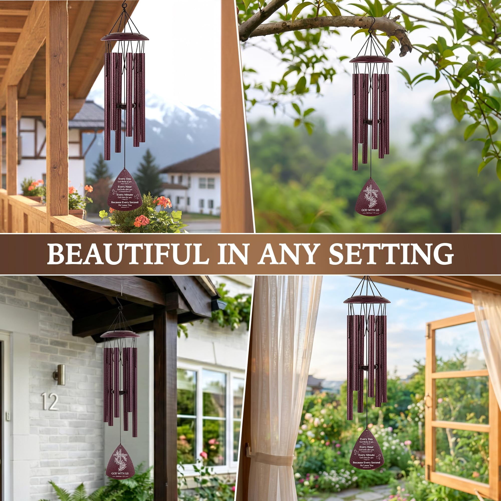 Wind Chimes For Outside  33.5" Verse Chime Birthday Gifts Women Religious Baptism Gift Men Friends Teacher Appreciation Mom