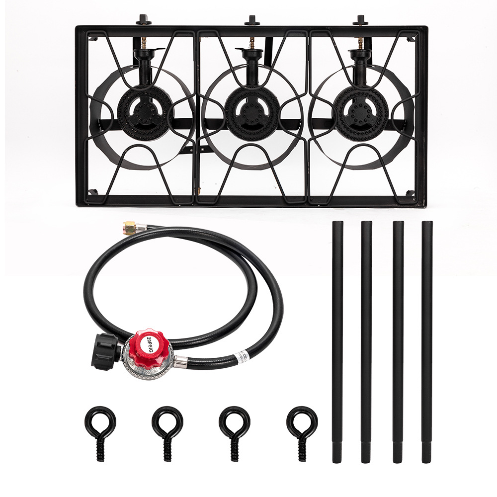 Outdoor Camping Stove, Camping 3 Burner Stove, Portable High Pressure Propane Gas Stove with Adjustable PSI Regulator&Hose and Removable Legs