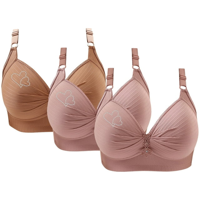Bras for Women, 3PCS Womans Printing Gathered Together Large Size Daily Bra Underwear No Rims