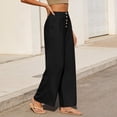 thumbnail image 6 of RQYYD Women's Elastic Waist Linen Pants Casual Loose Wide Leg Button Front Lightweight Summer Daily Wear Bottoms, 6 of 6