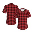 thumbnail image 3 of Yiaed Buffalo Plaid Red Black Print Women's T Shirt V-Neck Short Sleeve Shirt Casual Breathable Tee Summer Tops-Large, 3 of 5