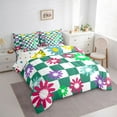 thumbnail image 3 of Homewish Teens Adults Chic Floral Plaid Bedding Comforter Set 7 Pieces,Geometric Plaid Grid Full Bedding Set Lightweight,Abstract Colorful Flowers Fitted Sheet Flat Sheet,Luxury Bedroom Decor, 3 of 8