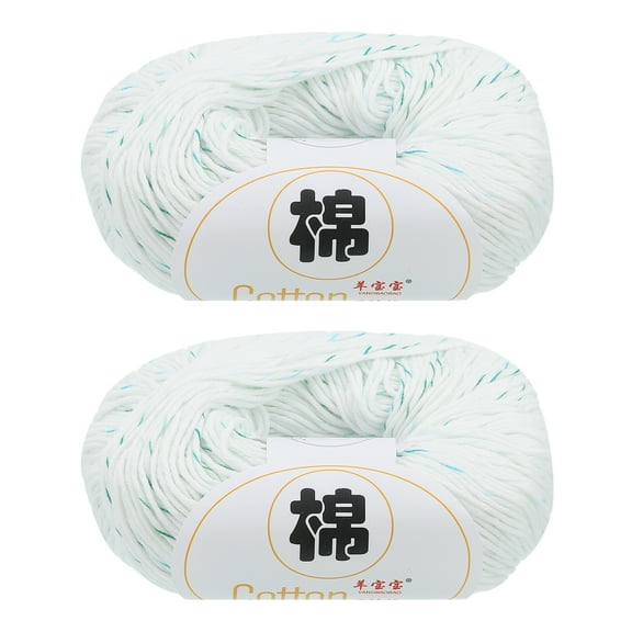 Uxcell 100% Cotton Yarn, 2 Packages of 100g/3.53oz(Per Skein 50g/137yards)/White/Green
