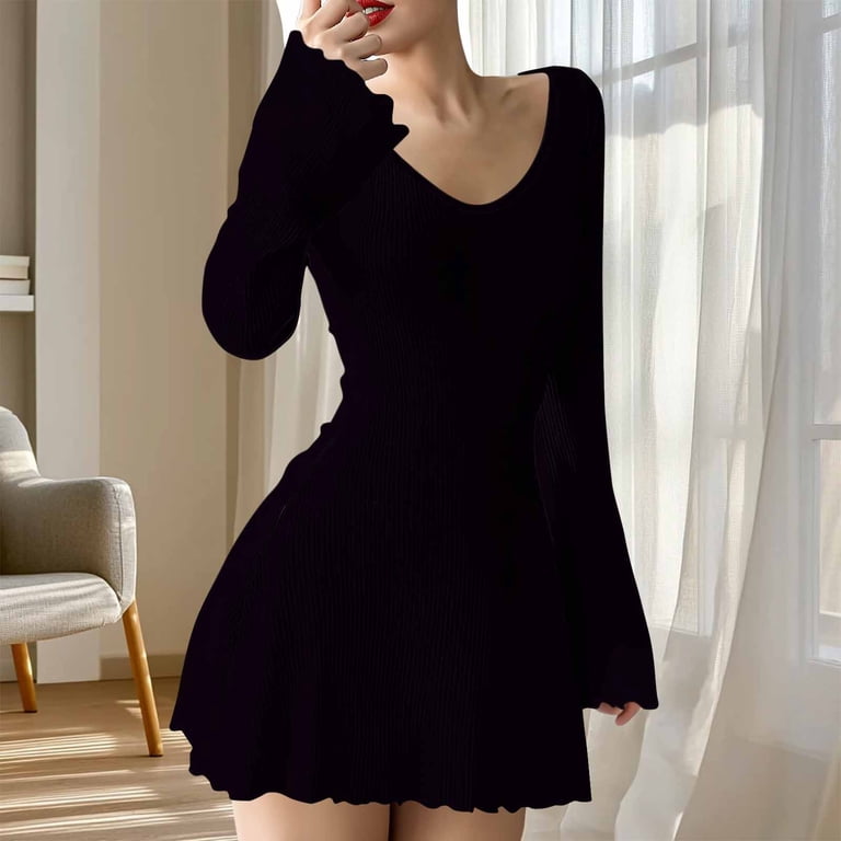 trendy black mini dress Setting The Trend Long Sleeve Cutout Mini Dress main image 0