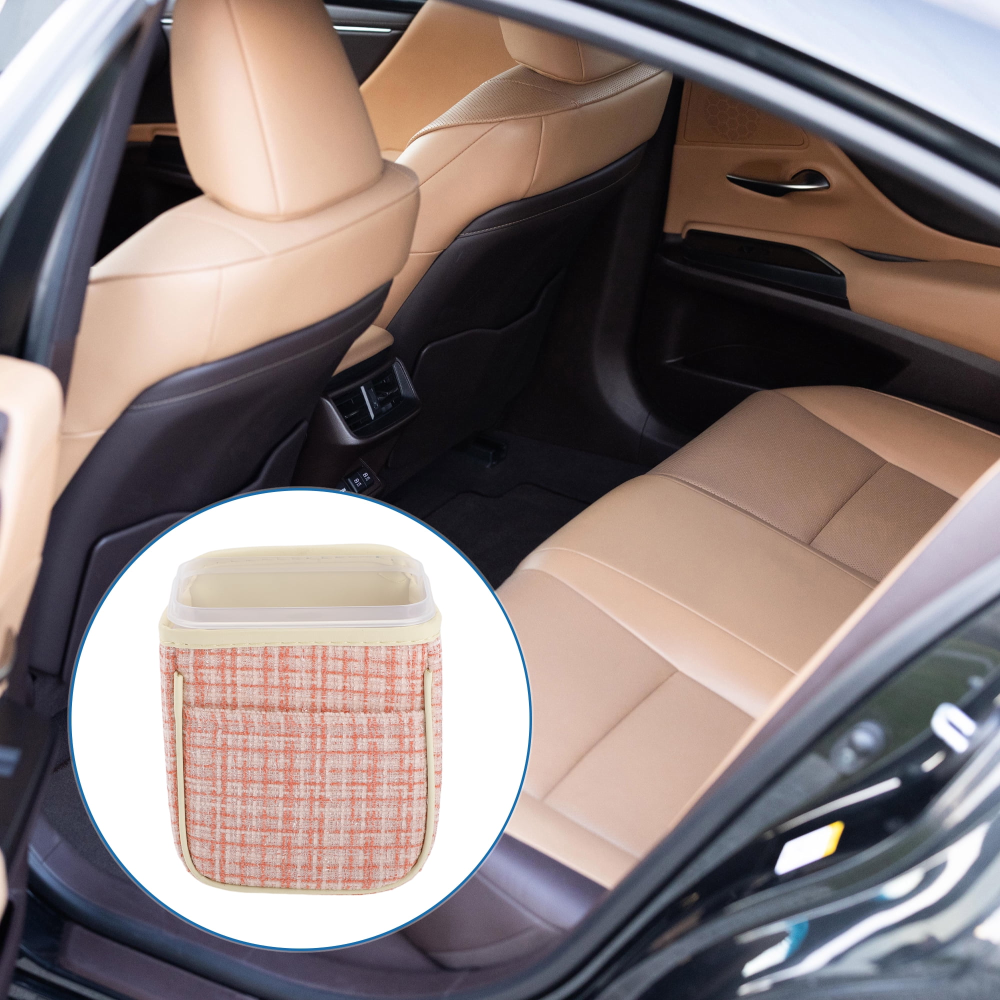Unique Bargains Car Trash Can Hanging 5.9x4.3x7.5in Bin Fabric 1 Pcs Pink