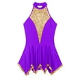 thumbnail image 5 of Zaldita Women Shiny Sequin Gymnastic Leotard Lyrical Dance Dress Figure Skating Dress Purple M, 5 of 7