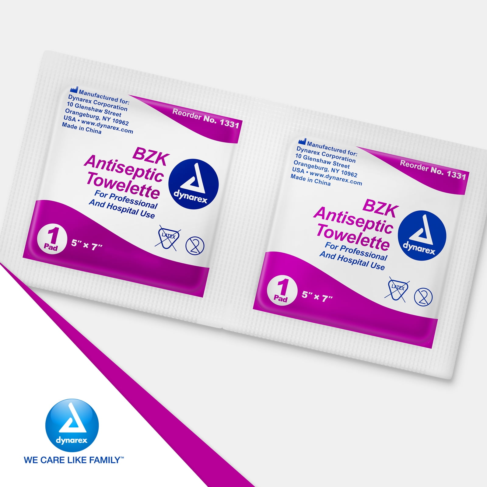 Dynarex BZK Antiseptic Towelettes, Alcohol & Fragrance Free Hand Sanitizing Wipes, First Aid Wound Wipes, Size 5” x 7”, 1 Case of 1000 Individually Wrapped Wipes (Packaging May Vary)