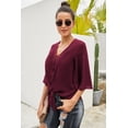 thumbnail image 2 of POGLIP Women's Wine Button Tie Top, 2 of 6