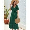 thumbnail image 4 of Boho Dot Summer Maxi Dresses for Women Wrap V Neck Short Sleeve Long Flowy Church Wedding Guest Dress Green M, 4 of 9