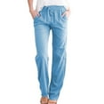thumbnail image 1 of QELUSQELUS Women Trouser Lace Up Elastic Waist Solid Streetwear Chino Pant with Pockets, 1 of 2