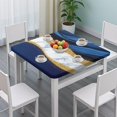 thumbnail image 3 of Blue and Gold Marble Glitter Waves Pattern Square Fitted Tablecloth with Elastic Edge,Square Table Cover,Washable Elastic Table Cover for Home Kitchen Party Decor 34"x34", 3 of 6