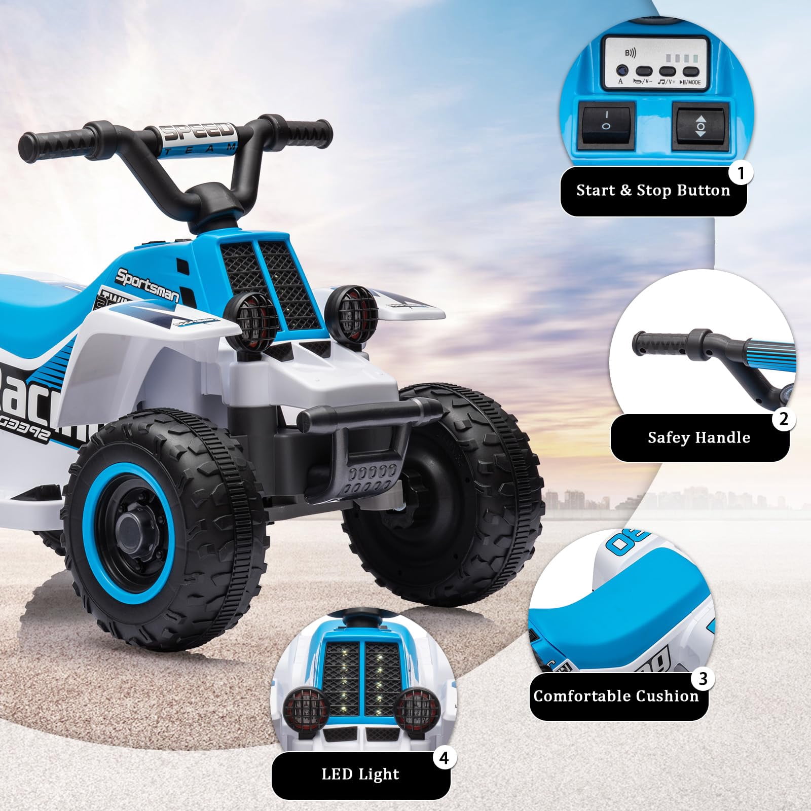 TROPOW Electric Ride On Cars with Remote Control,6V Kids Ride-On ATV – Fun, Safe, and Thrilling Outdoor Adventure Toy,Blue+White