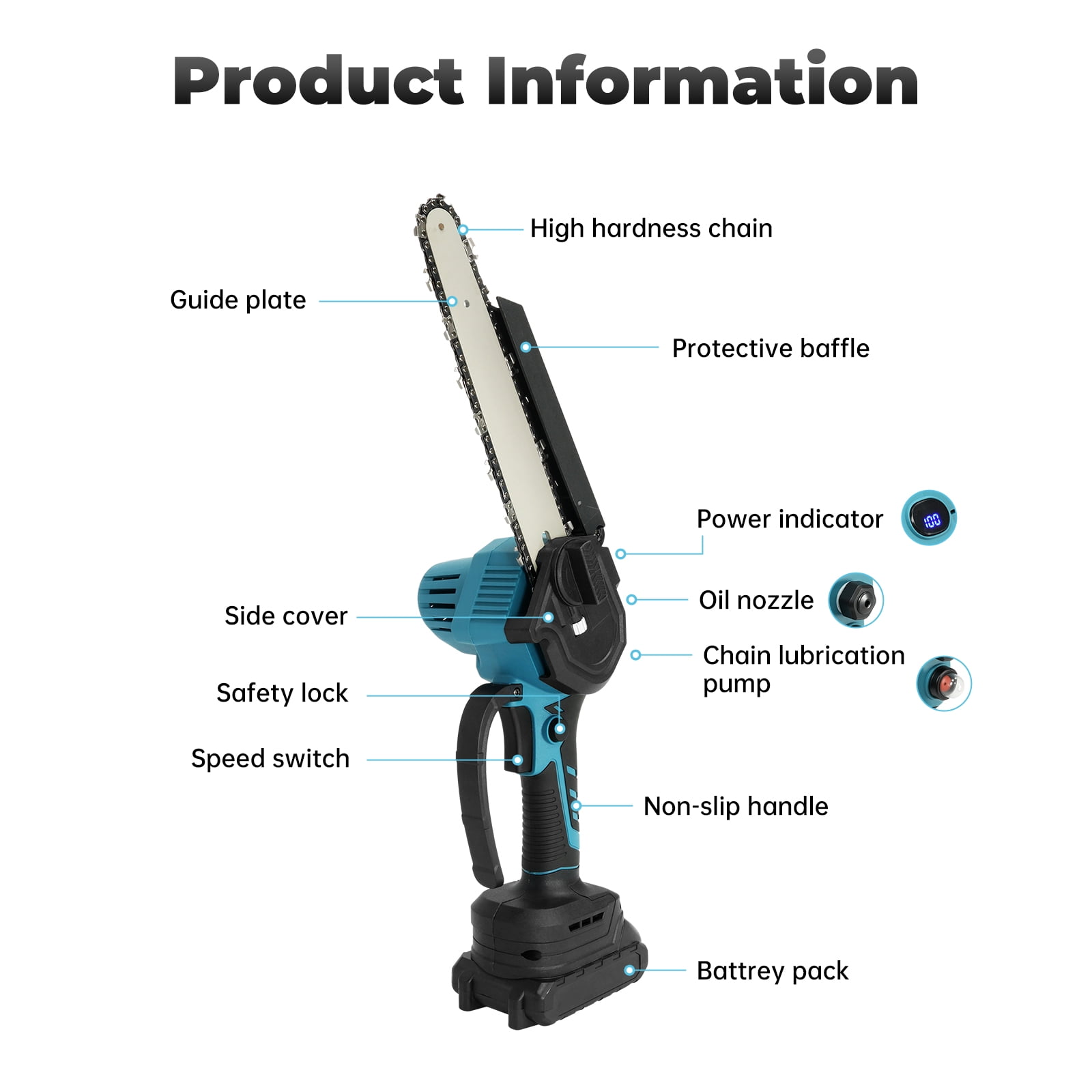 Vipsafe 6" & 8" Mini Chainsaw Cordless with 2 Batteries 2 Chain, Electric Chainsaw for Cutting Gardening, Wood Cutting & DIY, Blue