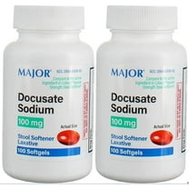 Major Docusate Sodium 100 mg Laxative Softgels for Occasional Constipation, 2-Pack