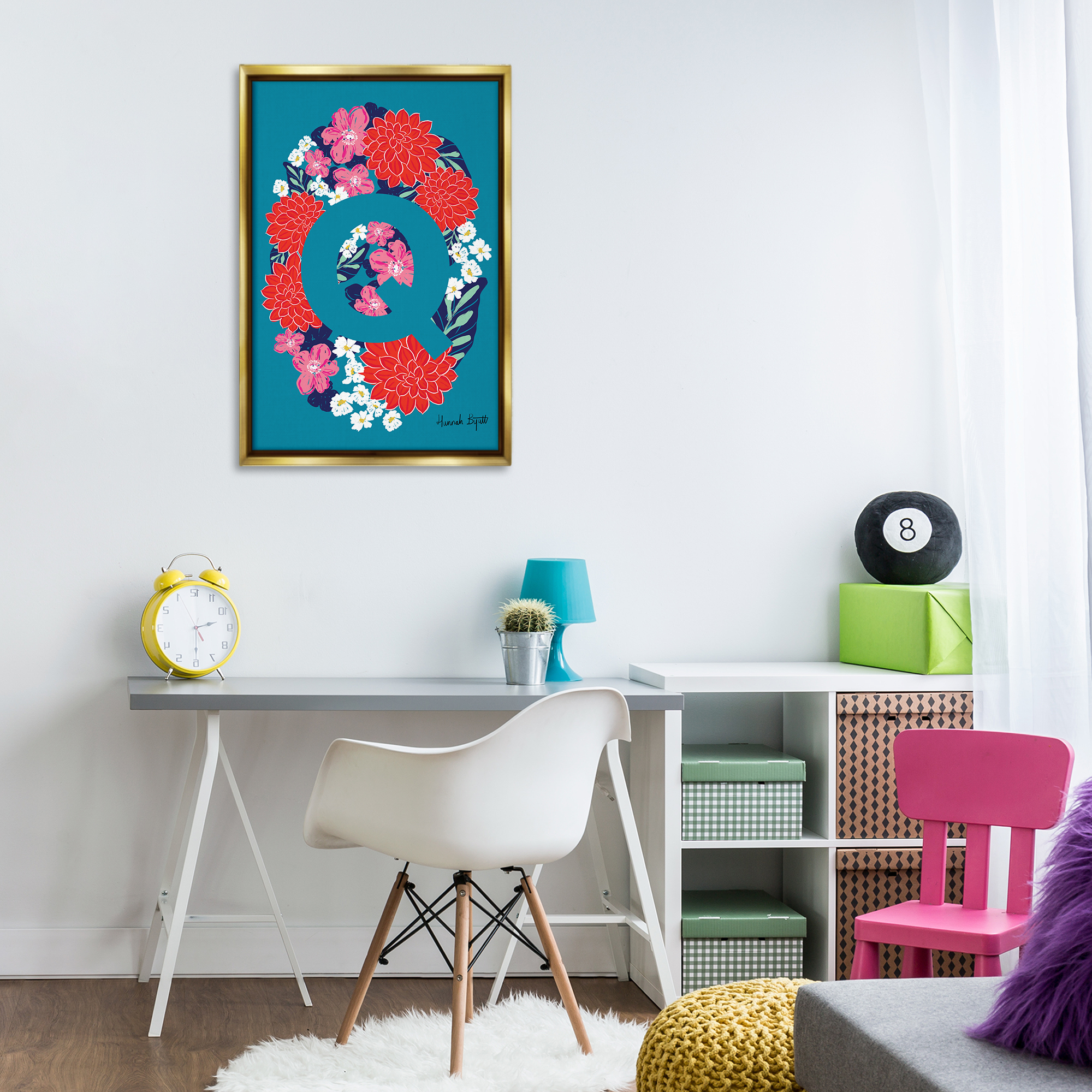 Stupell Industries Floral Bloom Letter Q Botanical & Floral Painting Gold Floater Framed Art Print Wall Art, 21 x 31