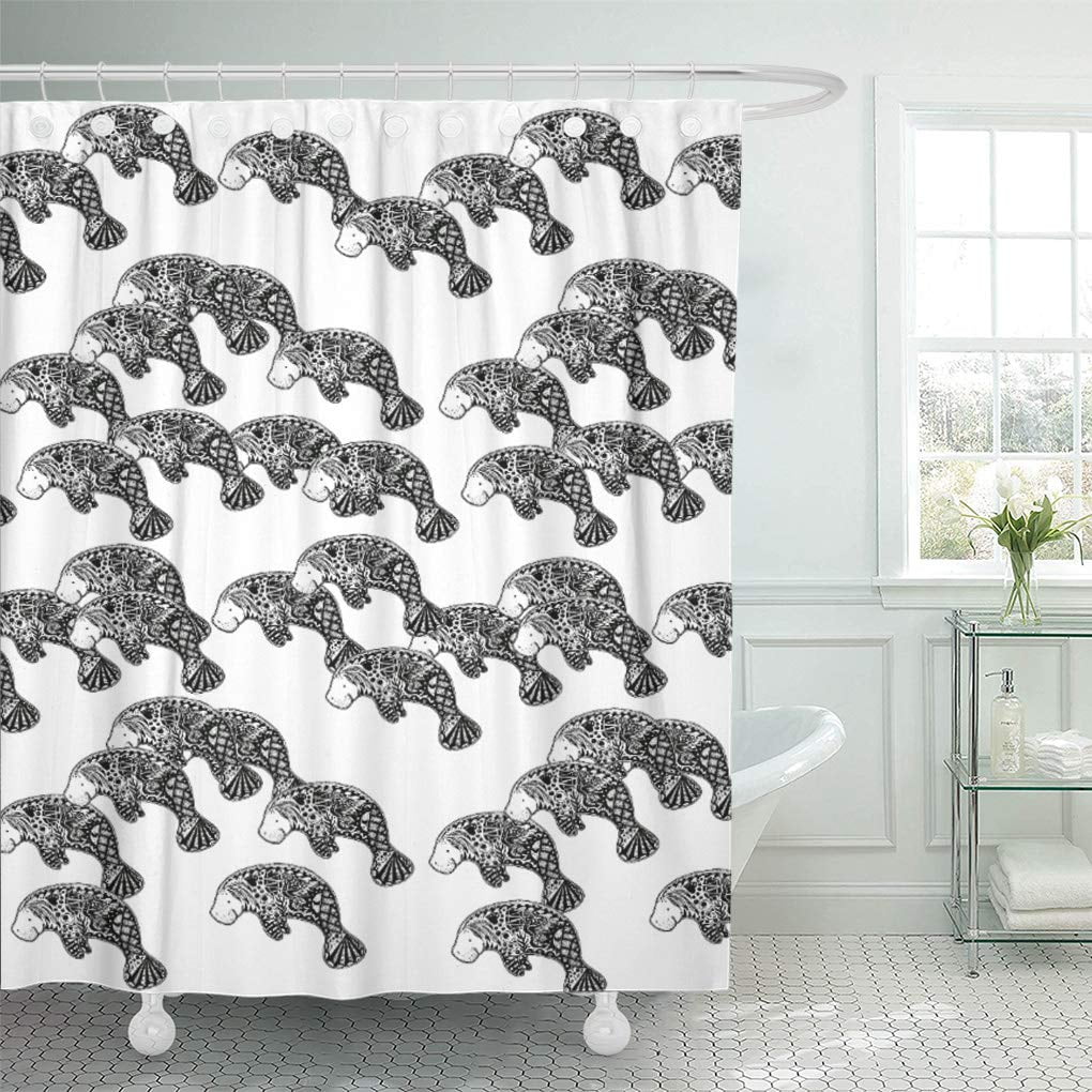 Cynlon Blue Herd Of Manatee Ocean Florida Black White Bathroom Decor Bath Shower Curtain 66x72 Inch Walmart Com Walmart Com