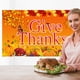thumbnail image 4 of ¡Precios de Oferta!, Fondo de tela con temática de Acción de Gracias Serie naranja y amarilla Cosechas de Acción de Gracias Calabaza Hoja de arce Pavo Decoración de fiesta Akmoler, 4 of 7