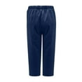 thumbnail image 3 of Aofany Women's Plus Size Cotton Linen 3/4 Pants Wide Leg Fashion Pants Casual Solid Drawstring Elastic Waist Trousers Navy XL, 3 of 4
