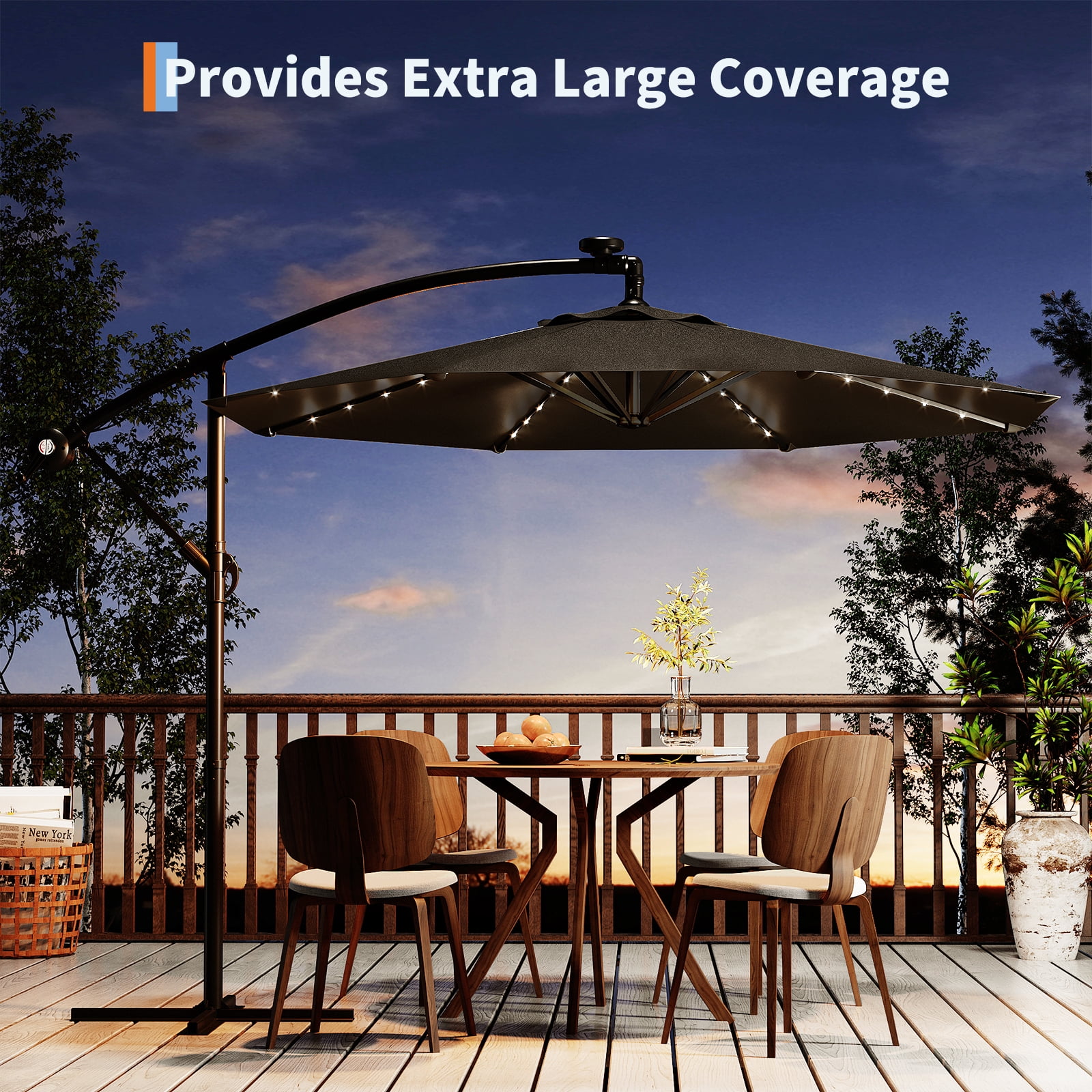 Wildbreak 10 ft Offset Hanging Market Patio Umbrella, with Solar LED, Easy Tilt Adjustment, Gray