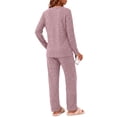 thumbnail image 4 of Weekease Woman Pajamas Set Henley Neck Long Sleeve Tops Drawstring Pants Two Piece Outfit Loungewear with Pockets, 4 of 7