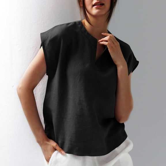 Womens Summer Shirts Cotton Short Sleeve Shirts Women Basics Womens T Shirts Solid Color Womens Summer Tops T Shirts