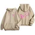 thumbnail image 5 of Hoodies for Teen Girls Y2K Cropped Pullover Hoodie Women's Zip Up Hoodie Pullover Cancer Awareness Month Long Sleeve Pocket Drawstring Casual Sweatshirt For Everyday Wear, 5 of 6