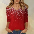 thumbnail image 2 of Christmas Tops for Women Trendy V Neck 3/4 Length Sleeve Casual Christmas Shirts for Women Graphic Xmas Tree Snowflake Print Tshirt Dressy Casual Blouse Y2k Tops Elbow Sleeve Tunic Tops, 2 of 6