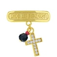 thumbnail image 1 of Gold Plated Religious Cross Simulated Azabache Evil Eye Protection Pin Brooch, 1 of 5