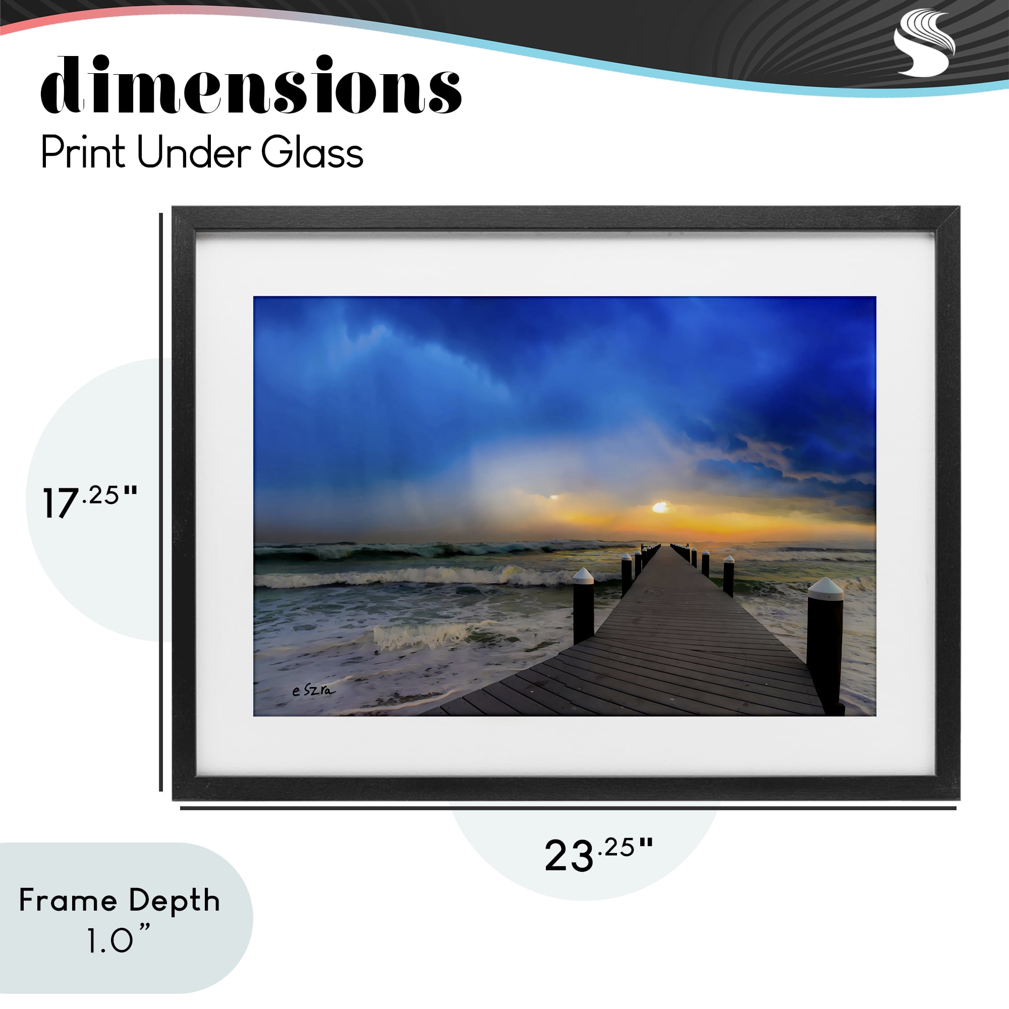Stupell Industries Sun Breaking Over Sea Pier Black Framed Print Under Glass, design by Eszra Tanner