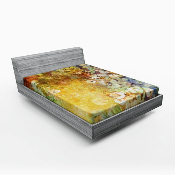 Ambesonne Autumn Fitted Sheet, Fall Season Foliage Leaves, Full Size, Multicolor