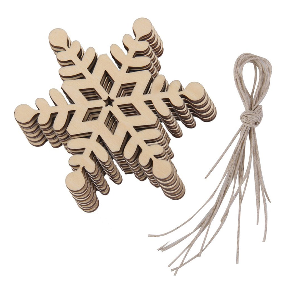 DierCosy 10pcs Christmas Hanging Ornaments Decoration Wooden Embellishments 8 x 8cm Hexagon Snowflake 01