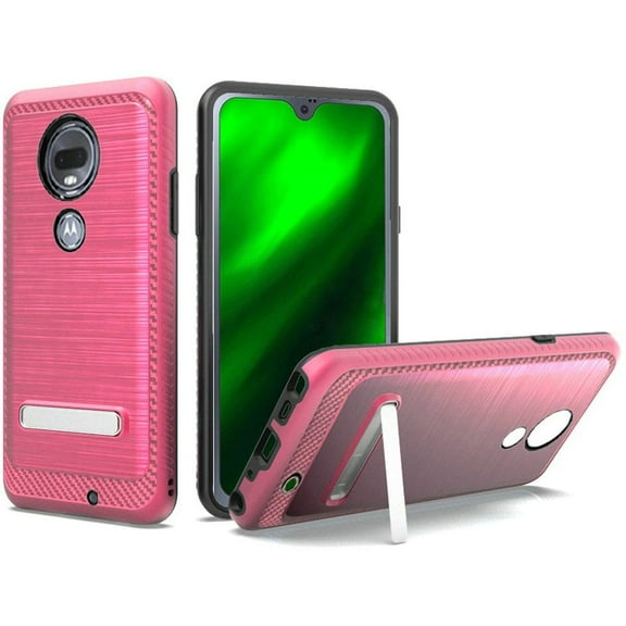 For Moto G7 Power G7 Supra Slim Brushed Hybrid With Design Edged Lining With Magnetic Kickstand - Hot Pink