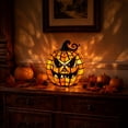 thumbnail image 2 of Vintage Halloween Pumpkin Lamp Decor, Classic Jack-o-Lantern Stained Glass Pumpkin Lamp, Soft Warm LED Ornament Light for Indoor Mantel Autumn Home Decor M C-1PC, 2 of 7
