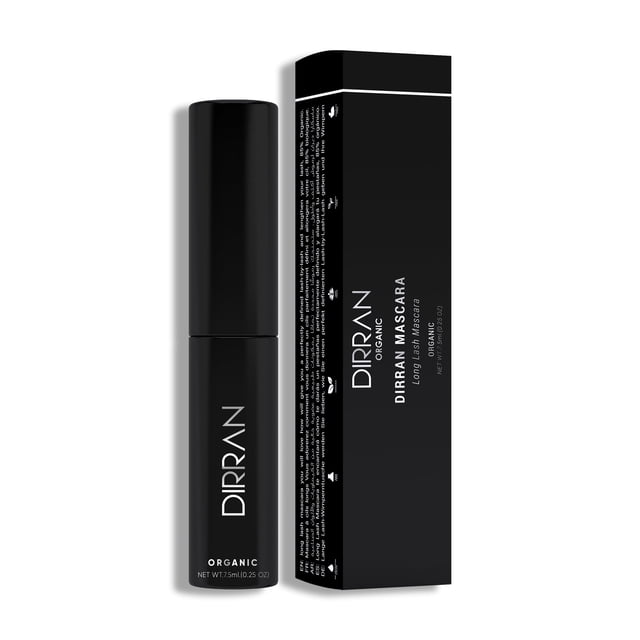 Máscara Dirran Organic para alargar pestañas largas, color negro, 7,5 ml