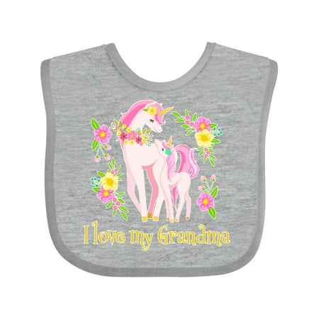 

Inktastic I Love My Grandma Unicorn with Pink and Yellow Flowers Gift Baby Boy or Baby Girl Bib