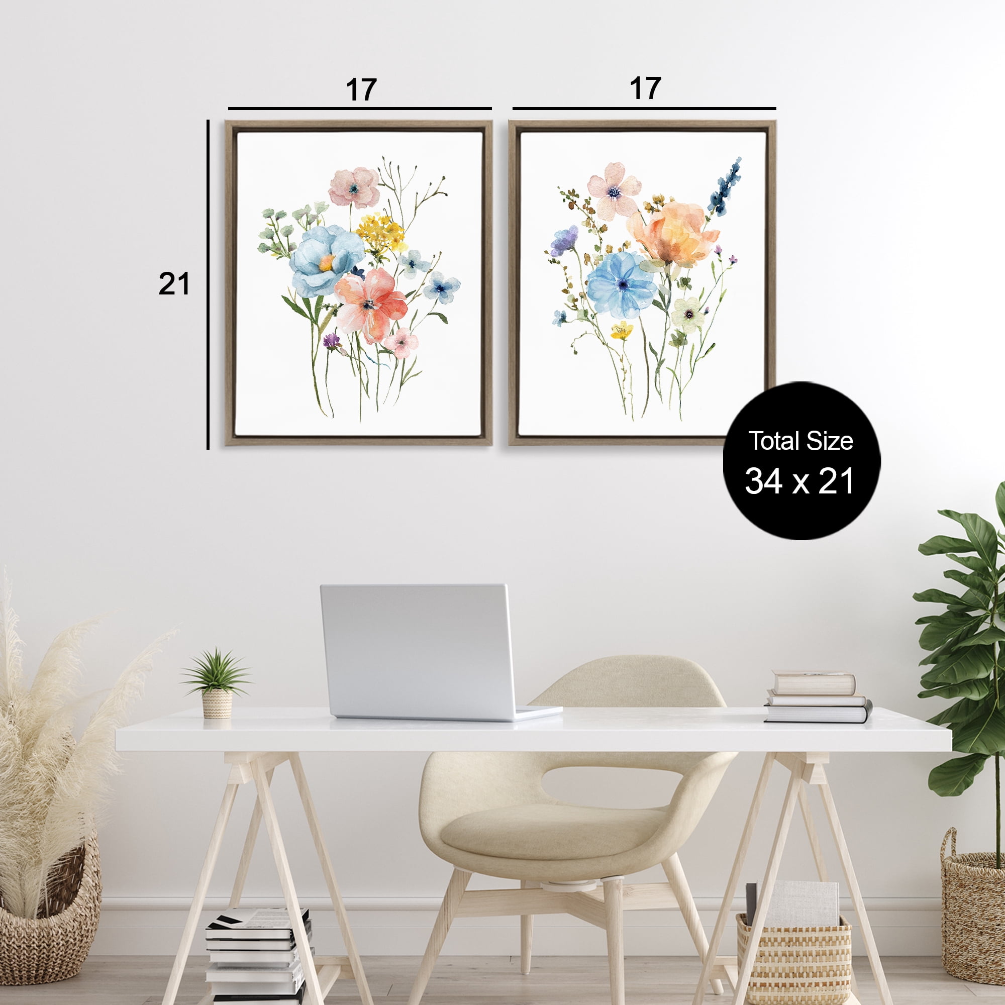 Stupell Industries Wildflower Sprig Bundles 2 Piece Brown Framed Floater Canvas Set, design by Livi Finn