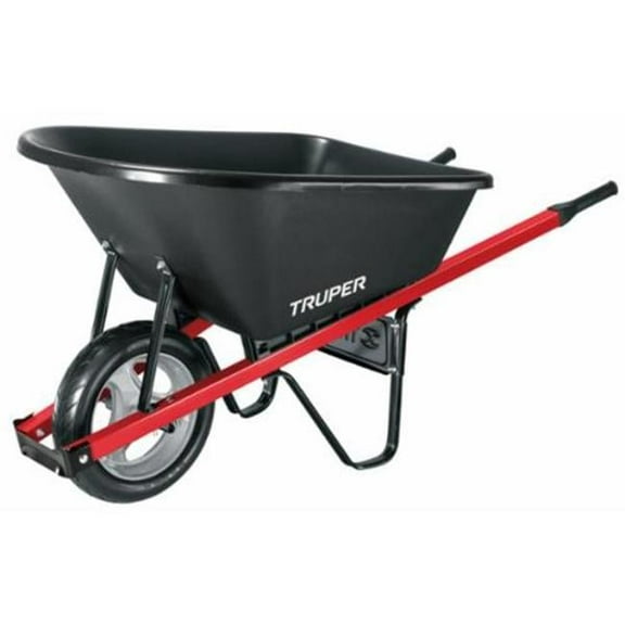 Truper TP-6FF 5.5 cu. ft. Poly Tray Flat Free Wheelbarrow Contractor, Black