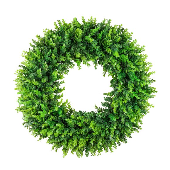 Puerta delantera Wreath DDHS de madera de boj grande, 60 cm, con resorte artificial