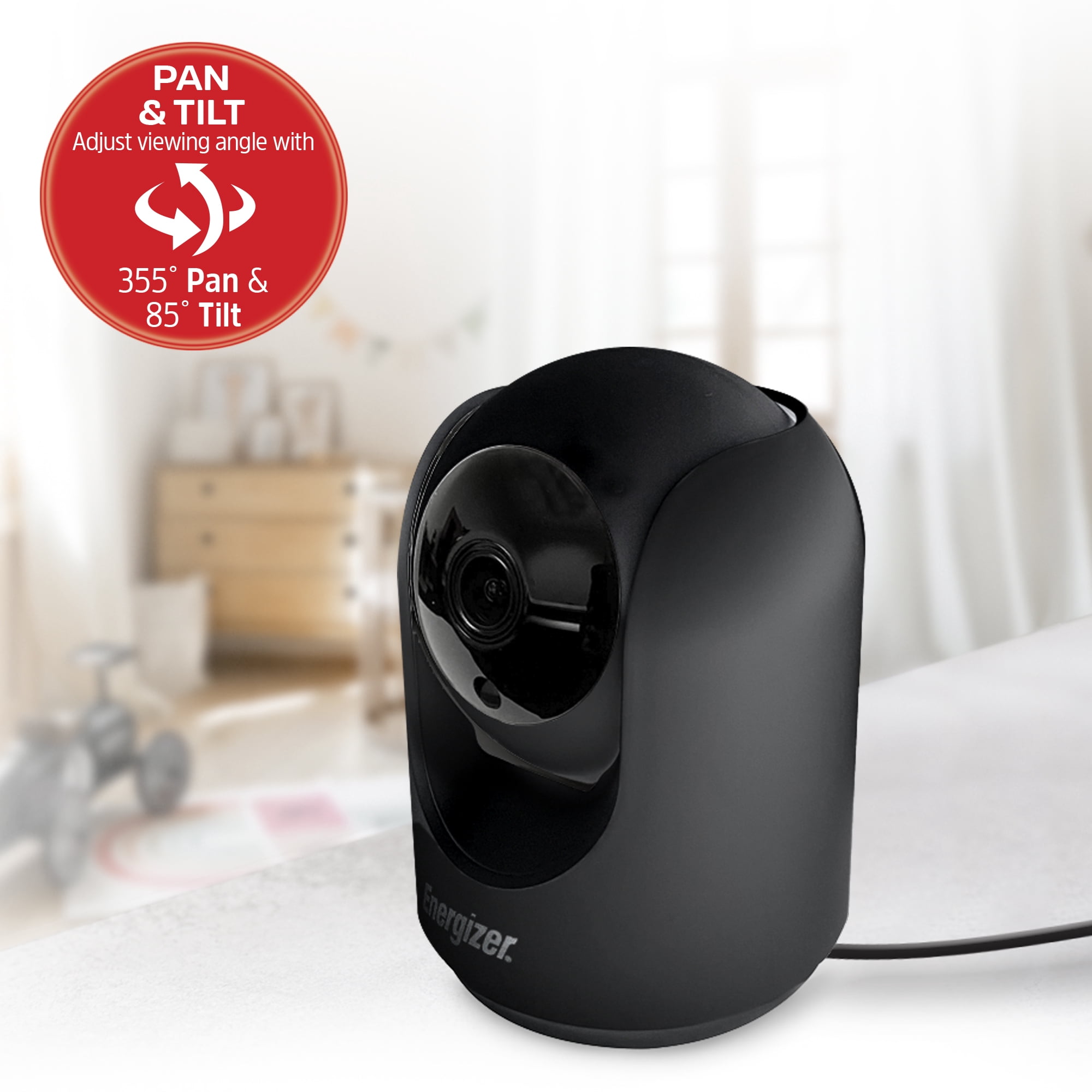 Energizer 1080p Indoor Camera, Smart Wi-Fi Security Camera with Pan, Tilt, & Motion Tracking, Black