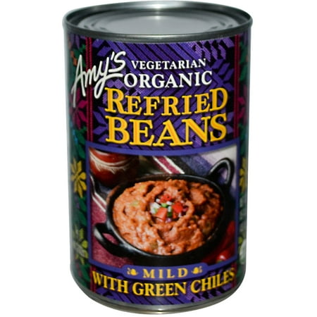 Amy's, Vegetarian Organic Refried Beans with Green Chiles, Mild, 15.4 oz (pack of