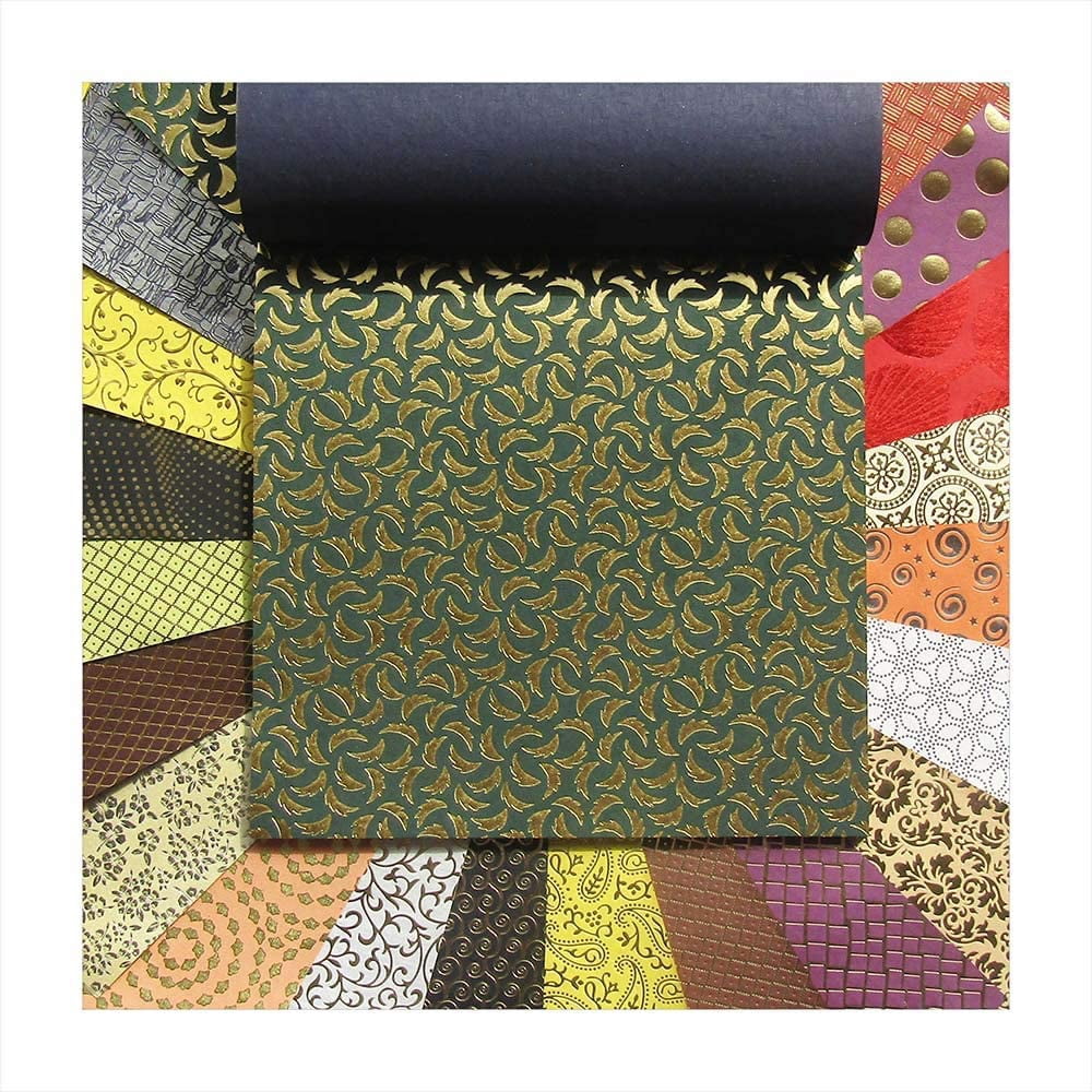 Paperhues Foil Fancy Collection Handmade Scrapbook Papers 12x12" Pad, 24 Sheets.