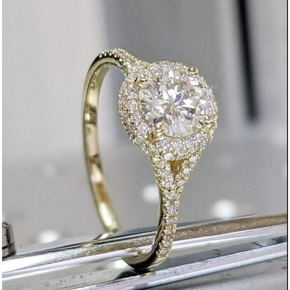 2.50Ct Round Cut Lab Created Diamond Halo Engagement Ring 14k Yellow Gold Plated