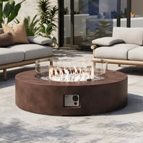 COSIEST MGO Outdoor Propane Fire Pit Table with Wind Guard, Transparent Gray Fire Glass, Waterproof Cover for Garden, Backyard