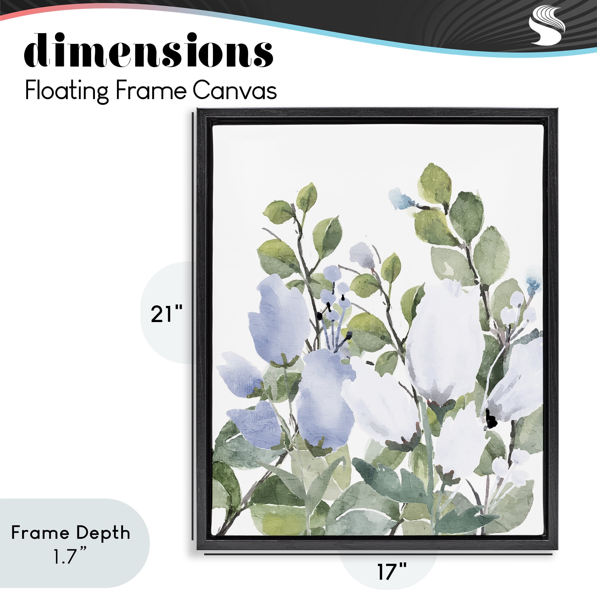 Stupell Industries Blue Spring Florals Black Framed Floater Canvas Wall Art, design by Kim Allen