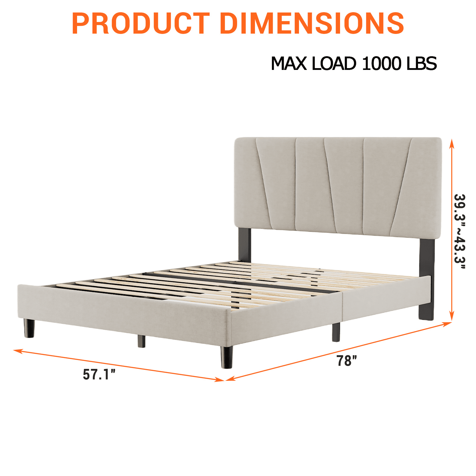 Bed Frame Queen Size, Linen Upholstered Bed Frame with Headboard, Modern Mattress Foundation with Wooden Slats Supports, Bed Noise Free, Adjustable Height, Easy Assembly, No Box Spring Needed